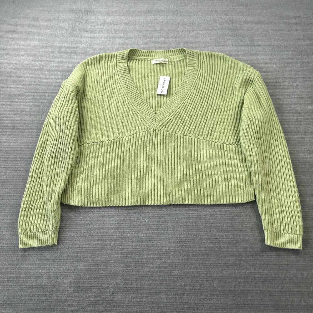 Pacsun LA Hearts Sweater Women M Ribbed Knit Chartreuse Green Oversized Cropped